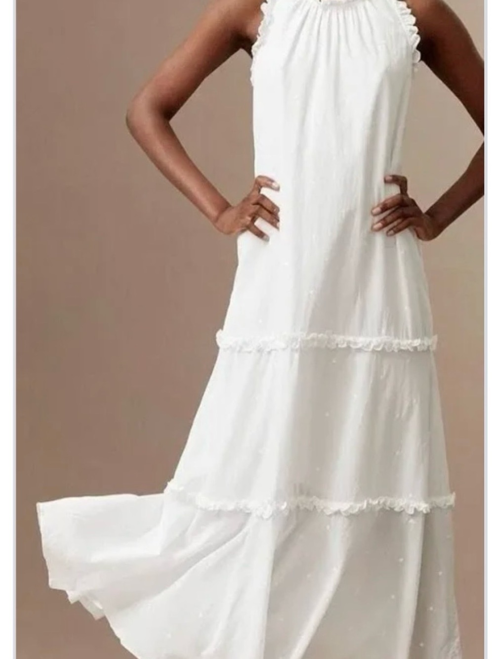 ME+EM White Halter Tiered Maxi Dress